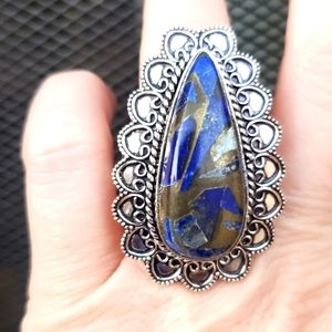 New Oversized Copper in Lapis Lazuli Silver Ring.